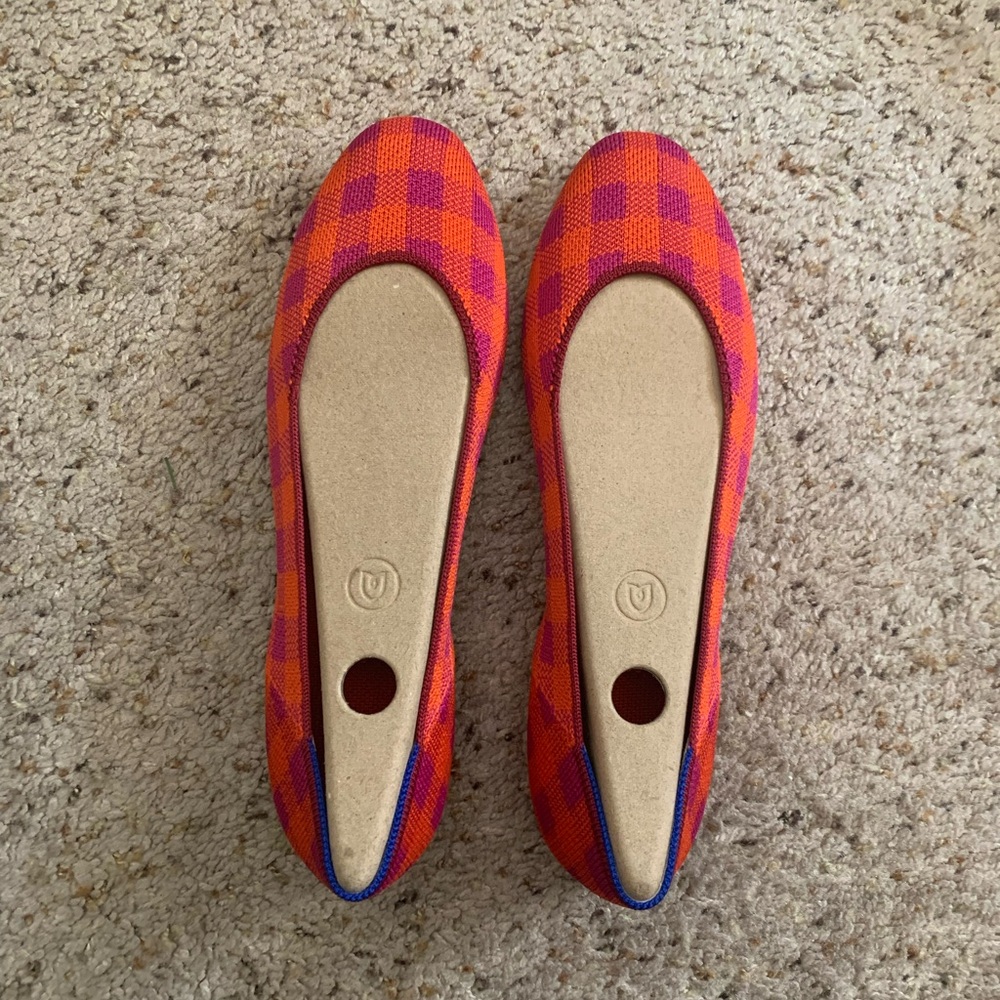 Rothys Pomegranate Gingham Square Flats NWOT